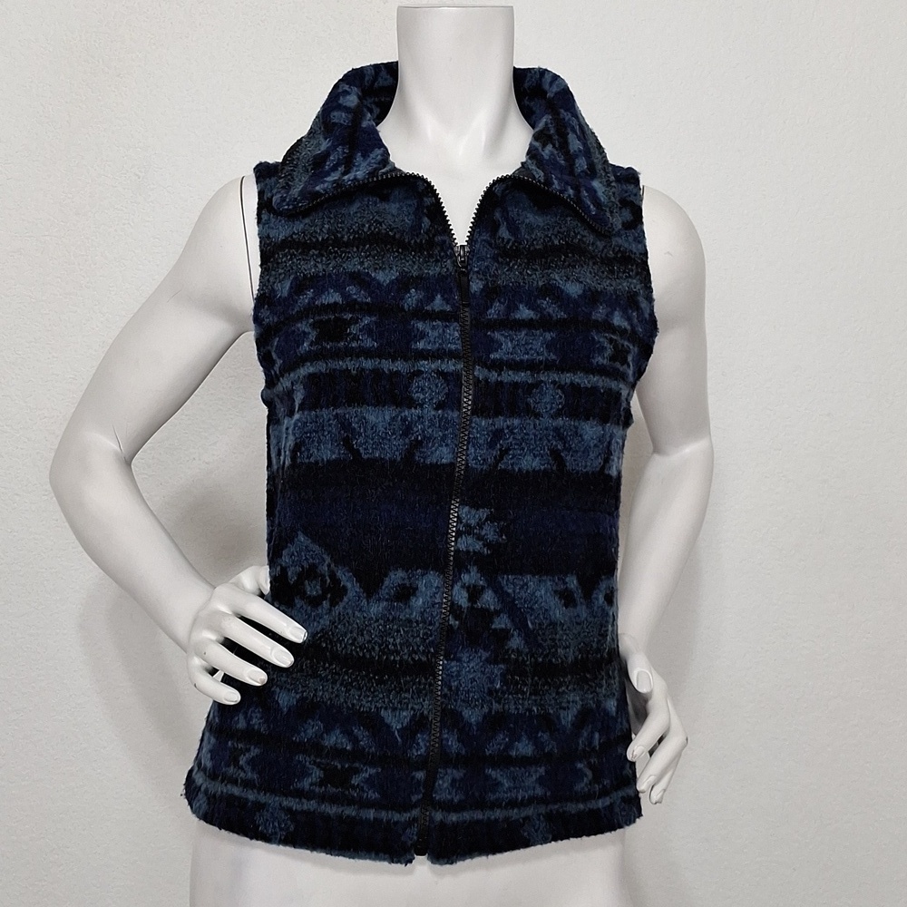 Vintage Bear Ridge Outfitters Blue Black Wool Blend Southwest Aztec Vest XS